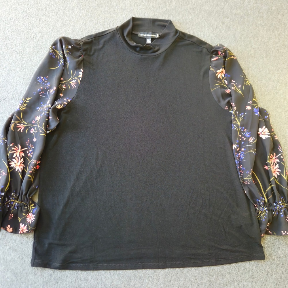 Catherine‎ Malandrino Mock Neck Dark Floral Top Balloon Sleeve Plus Size 2XL